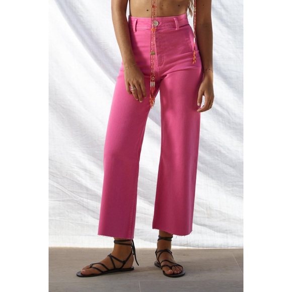 ZARA HIGH WAIST THE MARINE STRAIGHT JEANS IN FUCHSIA size 6 - Picture 2 of 15